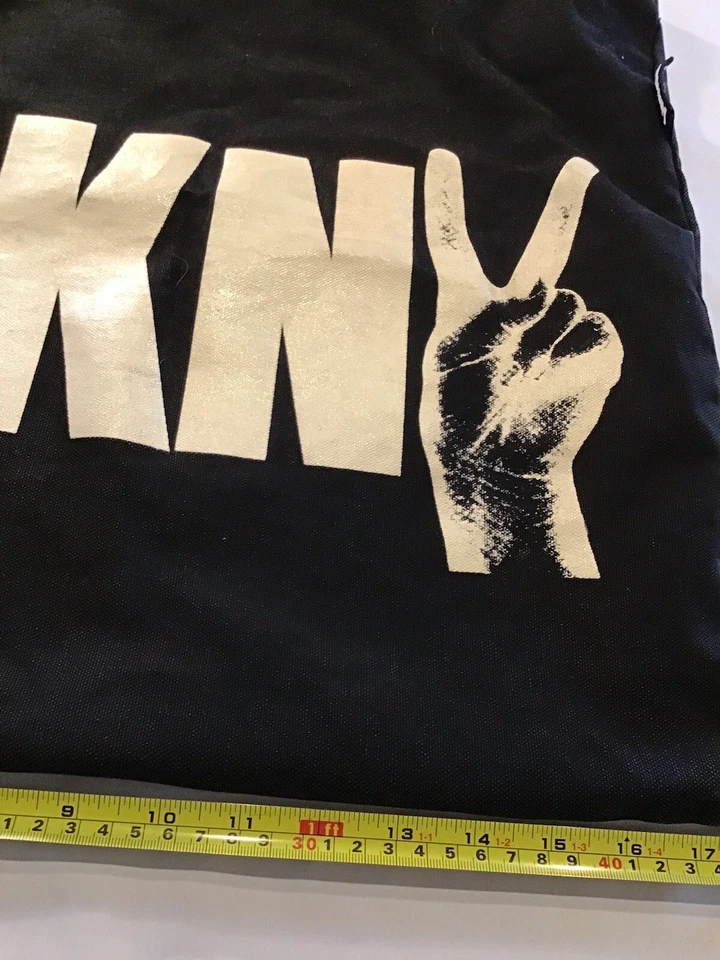 VINTAGE DKNY Black Hand Peace Sign Canvas Tote Bag Donna Karan NEW YORK 18” MINT - Image 3 of 4