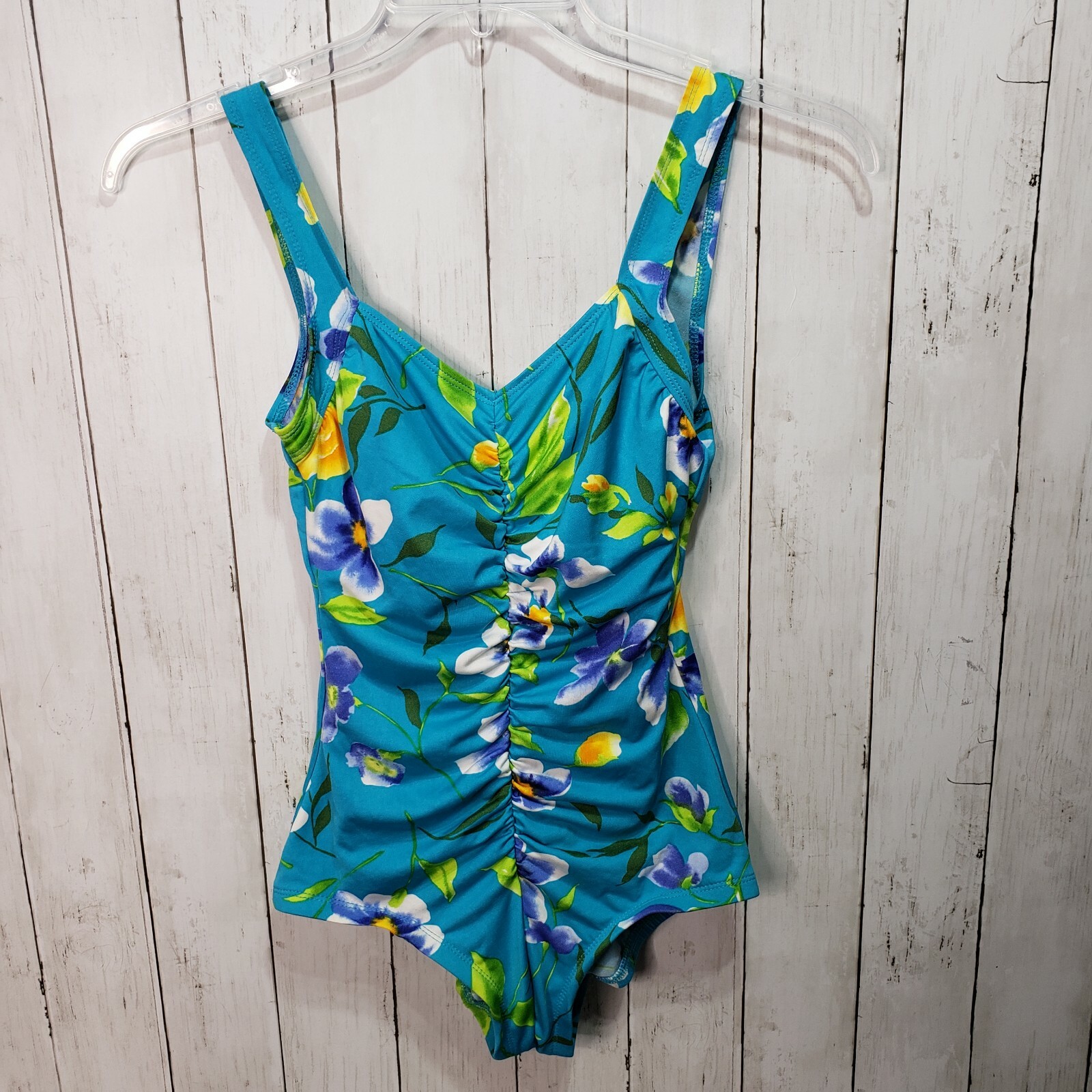 Vintage Gabar Floral Print 1 Piece Swimsuit Ruched Fr… Gem