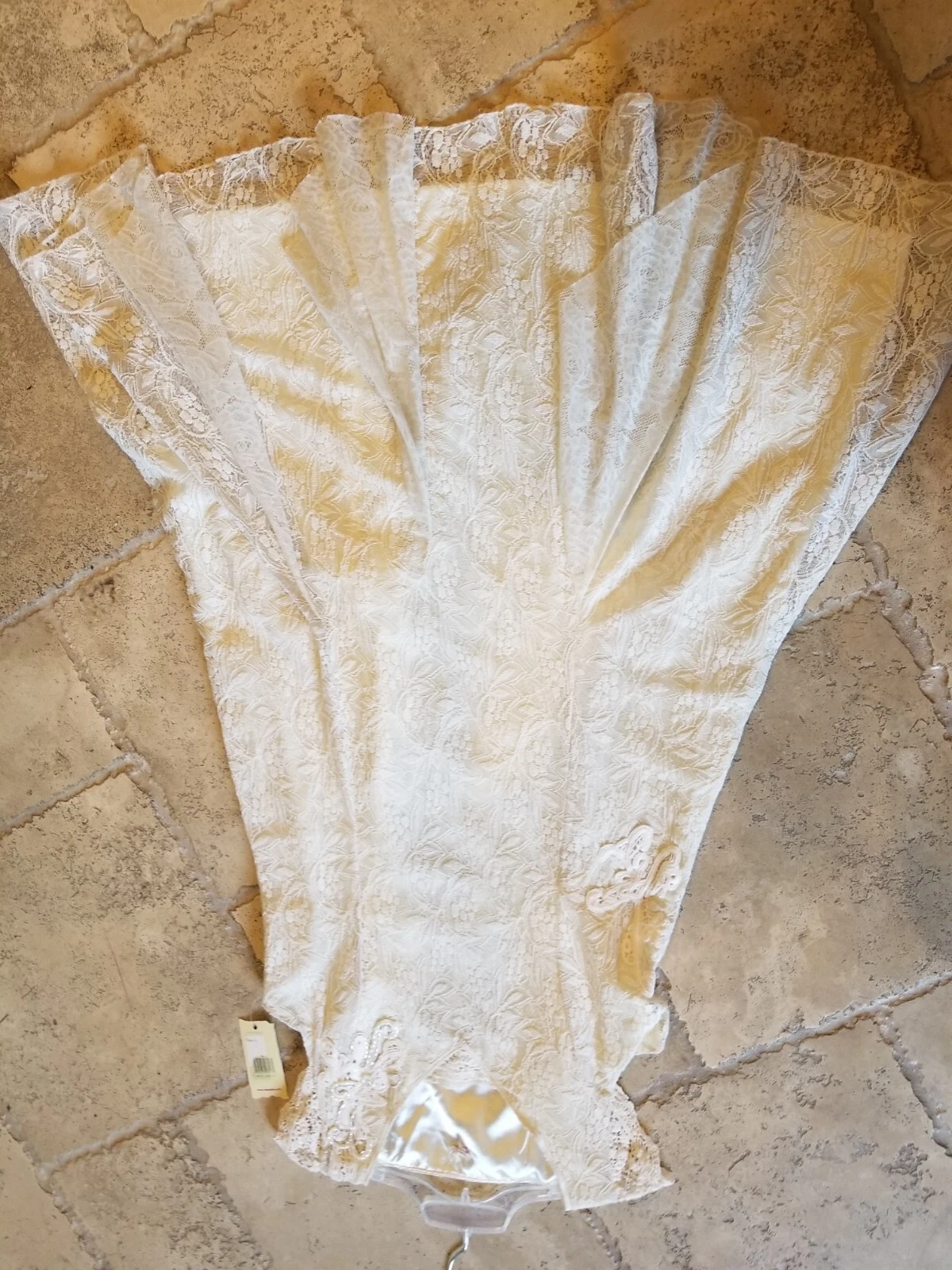 OFF WHITE Abito in pizzo bianco sporco midi marca REBA