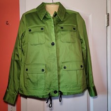 Liz Claiborne Womens M Blazer Jacket Utility Style Bright Green W/ Front Pockets