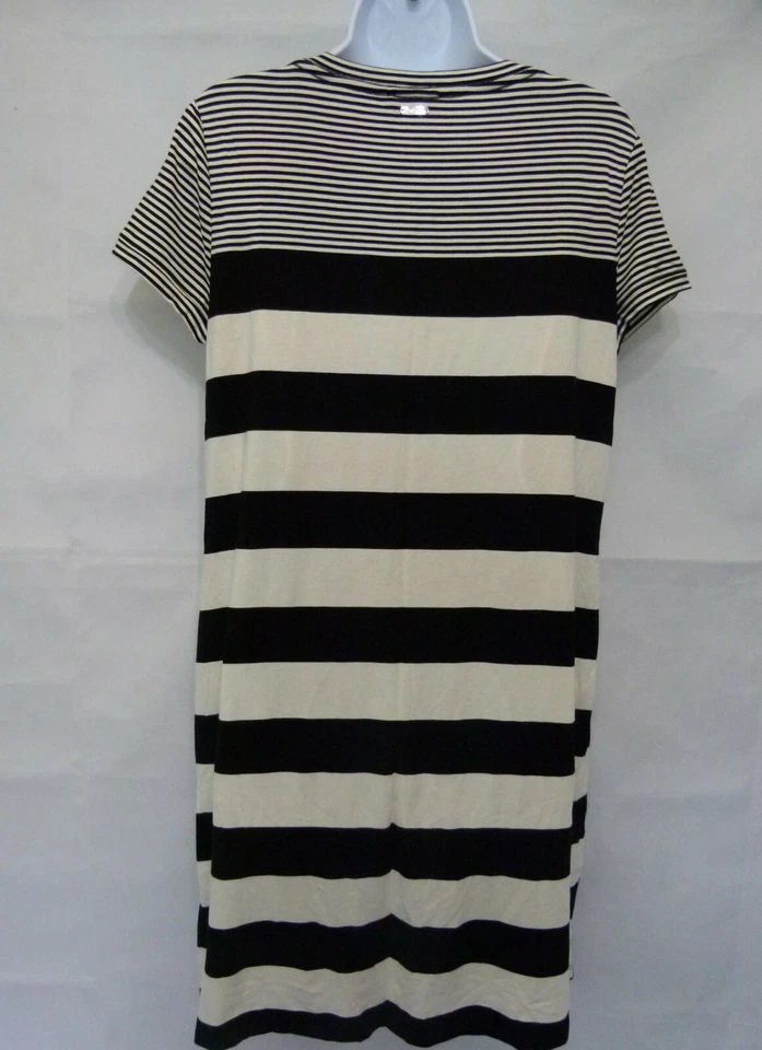 Vestido para mujer Calvin Klein negro/blanco a rayas bordado floral talla L Foto 2 de 4