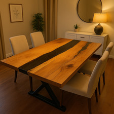 Esstischplatte schwarz Epoxidharz | Individueller Live Edge Akazienholz River...