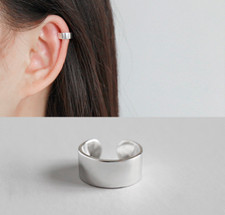 Unisex S925 Sterling Silver Plain High Polished Clip on Ear Cuff One Piece