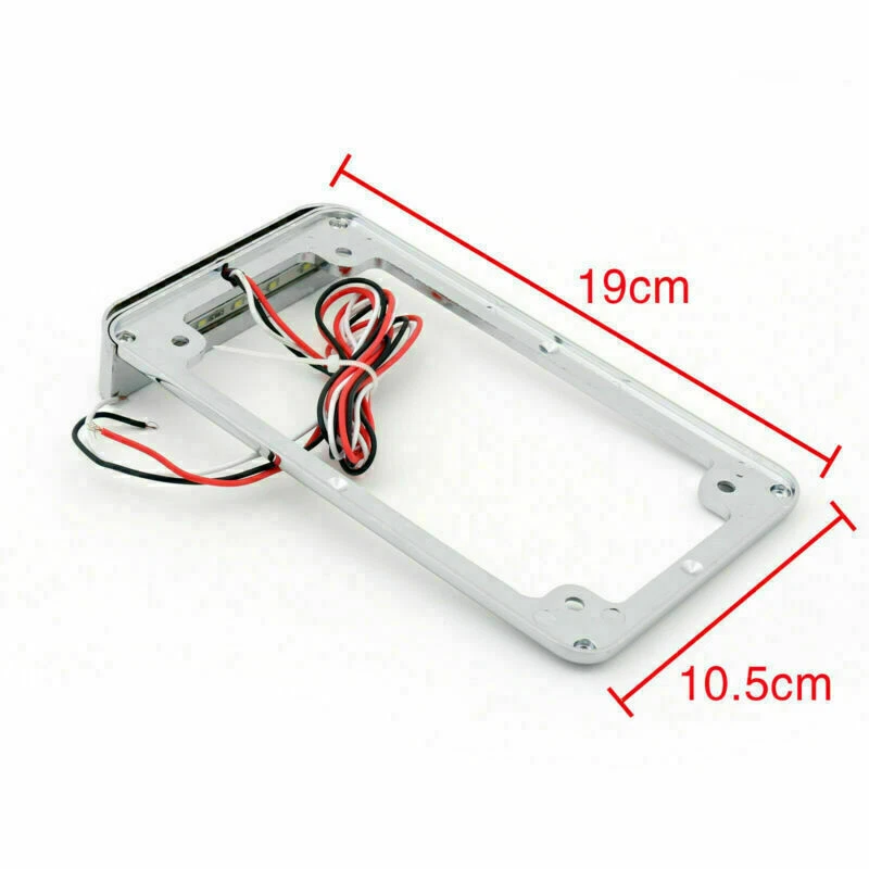 Universal Motorcycle 3" LED License Plate Frame With LED Tail Brake Light Chrome Foto 3 de 4