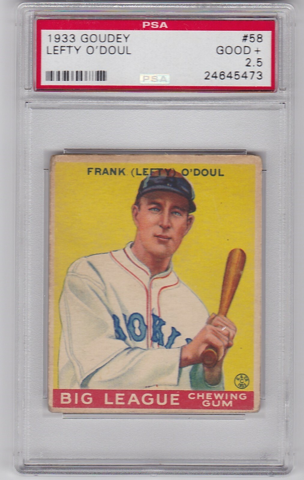 1933 Goudey Lefty O'Doul #58, PSA GOOD+ 2.5