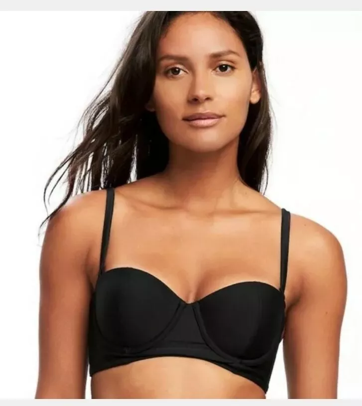 Old Navy Small Underwire Long-Line Balconette Bikini Top Black Bra Style  Removab