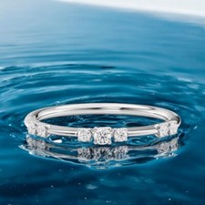 Fede Nuziale Donna Oro Bianco 18K 0,15 Ct Creata in Laboratorio Tonda Diamant...