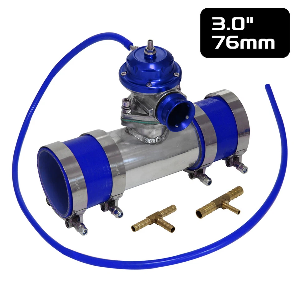 Válvula de soplado 30 PSI BOV + Tipo RS 3" Brida Tubo Adaptador Kit de manguera de silicona Azul Foto 3 de 4