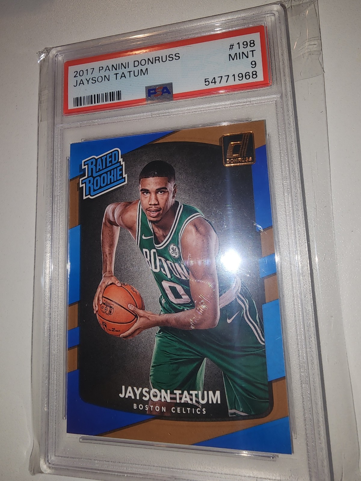 2017 Panini Donruss Jayson Tatum Rookie Card PSA 9 Mint Celtics #198 view 2