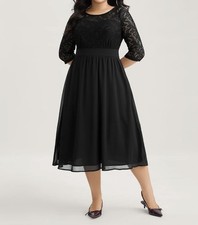 Bloomchic Lace Patchwork Shirred Midi Pocket Dress Size UK 14