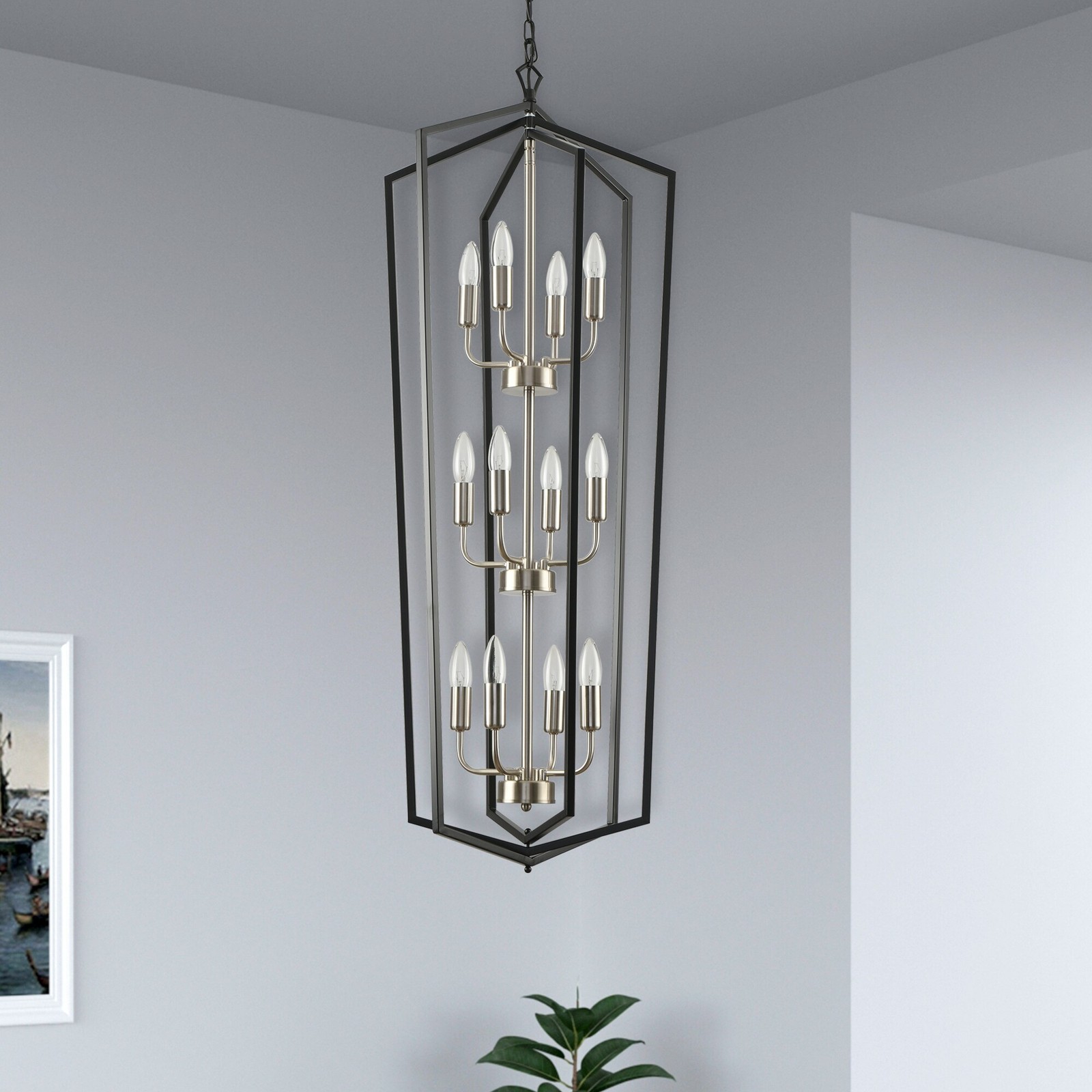 12-Light Black Geometric Chandelier Kitchen Island Pendant Lamp