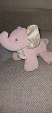 Vintage Eden Pink Plush Elephant Baby Toy Pastel Stripes Ribbon Smooth Soft USA