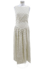M&S Women's Dress Ivory Polka Dot Sleeveless Lined Boat Neck Cutout Back New