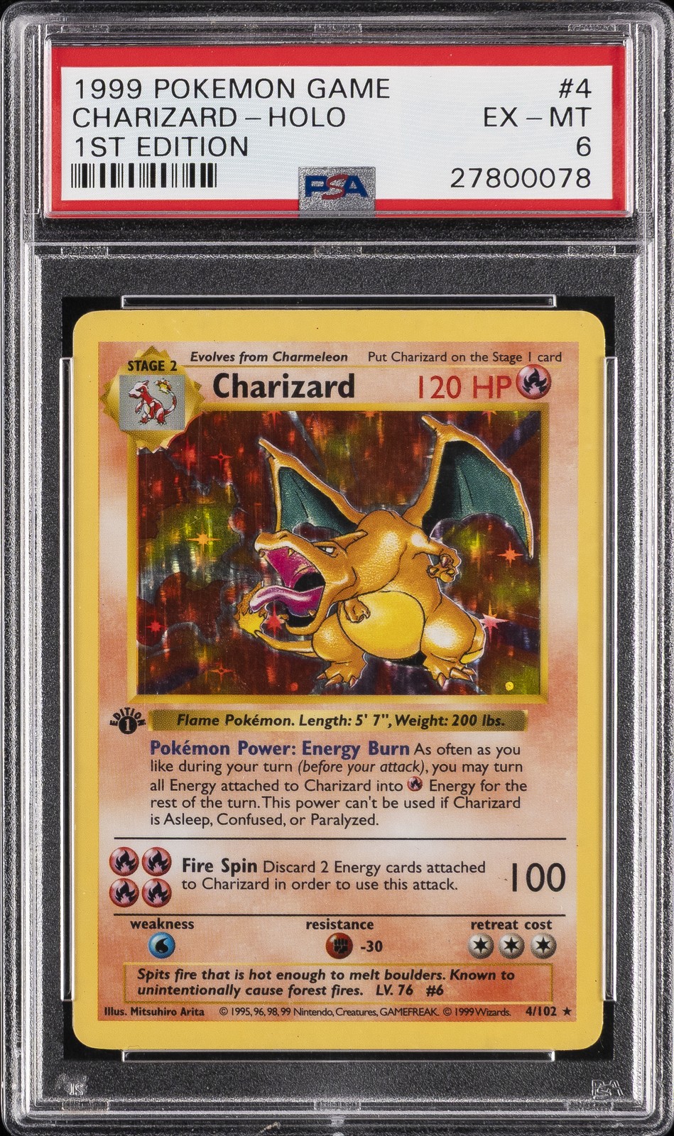 1999 POKEMON GAME 1ST EDITION #4 CHARIZARD-HOLO PSA 6