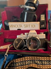 Minolta SRT-101 35mm Film SLR Camera w/ 2 Lenses, Case, And More