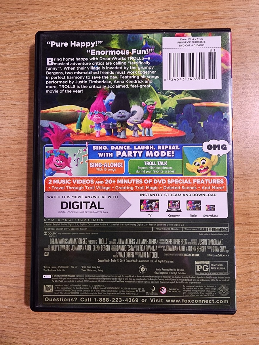 Trolls (DVD, 2017, Party Edition) Anna Kendrick, Justin Timberlake