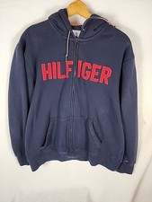 Tommy Hilfiger Men's Heavyweight Zip Up Logo Fleece Hoodie Sweatshirt Navy Red