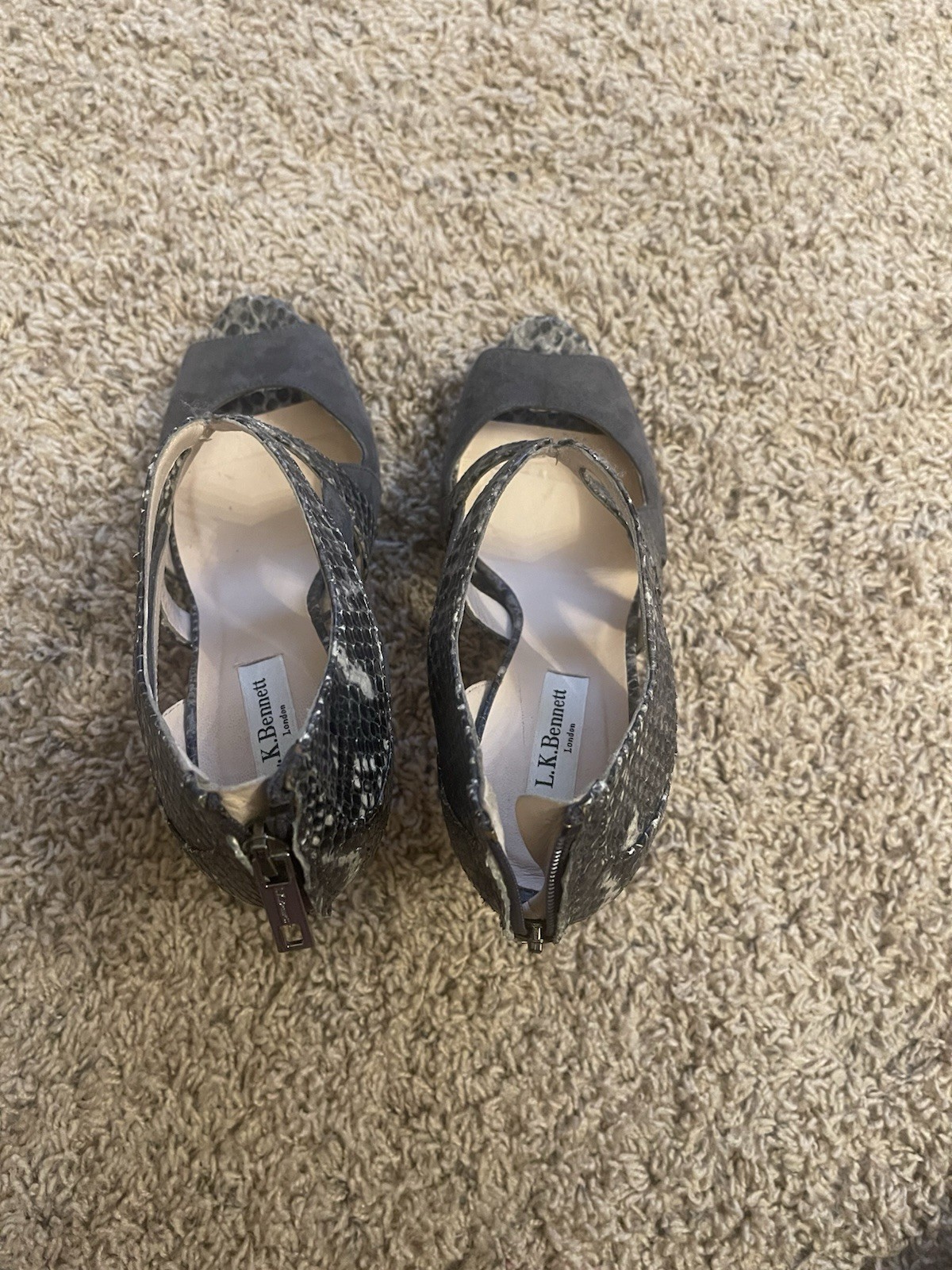 L.K. Bennett Mabel Suede Python Gray Stilletos Zi… - image 3