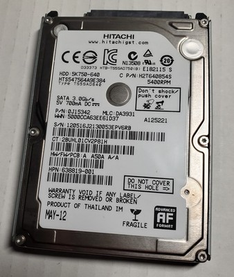 OEM HITACHI HTS547564A9E384 640GB 5400RPM SATA HDD HARD DRIVE H2T640854S 0J15342