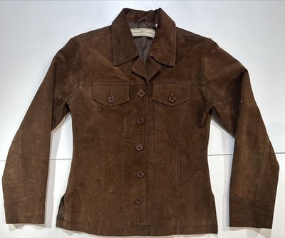 Genuine DCC Brown Suede Leather Jacket Size M Women Long Sleeve