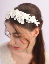 White Flower Pearls Headband Silver Wedding Headband Handmade Flowers Bridal