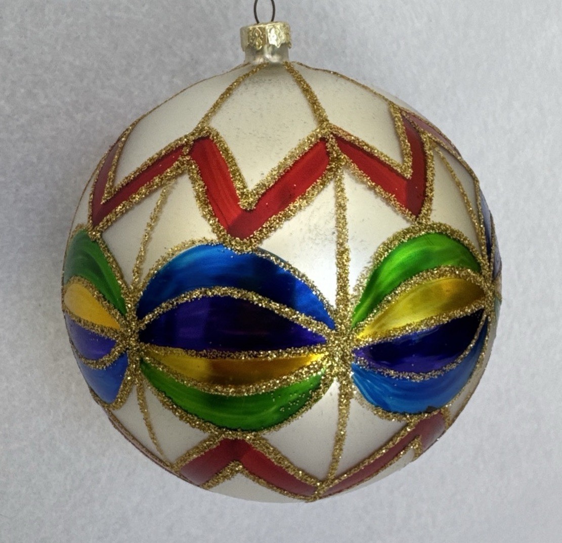 VTG Blown Glass Large BALL Glitter Hand Painted Christmas Ornament Thomas Paccon
