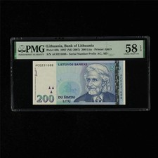 LITHUANIA 200 LITU 1997 (ND 2007) Pick-63b PMG 58 AUNC S/N AC0231688