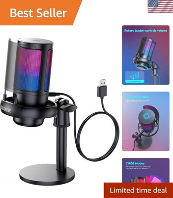 Pro RGB Gaming Microphone: USB Condenser for Streaming & Podcasting