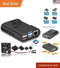 Easy Install Raspberry Pi 4B Case with Air Cooling Fan  Heatsink - Black