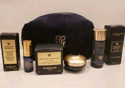 Guerlain Travel Bag Set Of 4 Orchidee Imperiale Creme, Lotion, And Serum