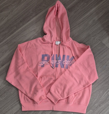 PINK Pink Full Zip Hooded Fleece Hoodie w/ Pockets Logo Graphic Women s M