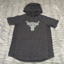 Under Armour Project Rock Youth Large Black Short Sleeve Hoodie Charged Cotton