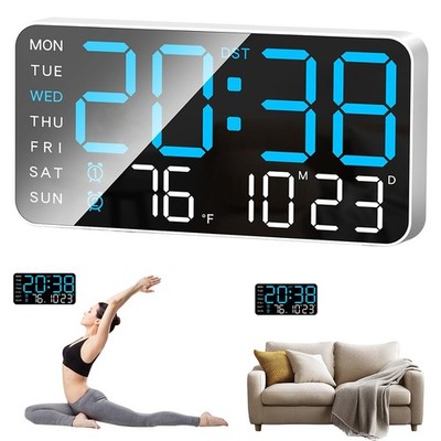 Große LED Wanduhr Digital 5 Helligkeitsmodi Raumtemperatur Wochentagsanzeige Uhr