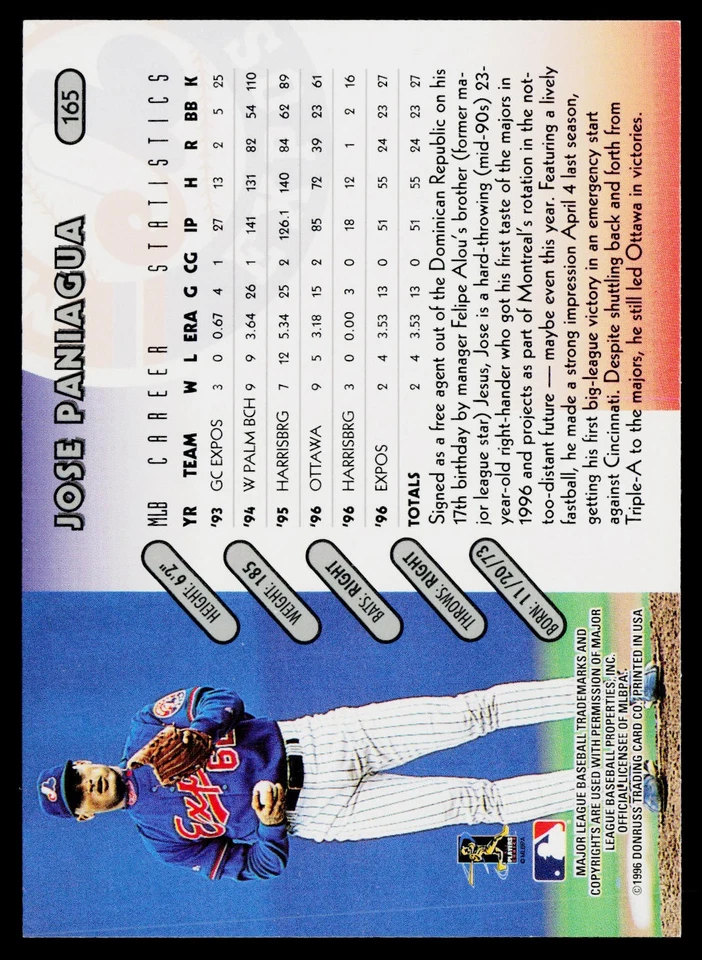 1997 Donruss #165 Jose Paniagua - Image 2 of 2