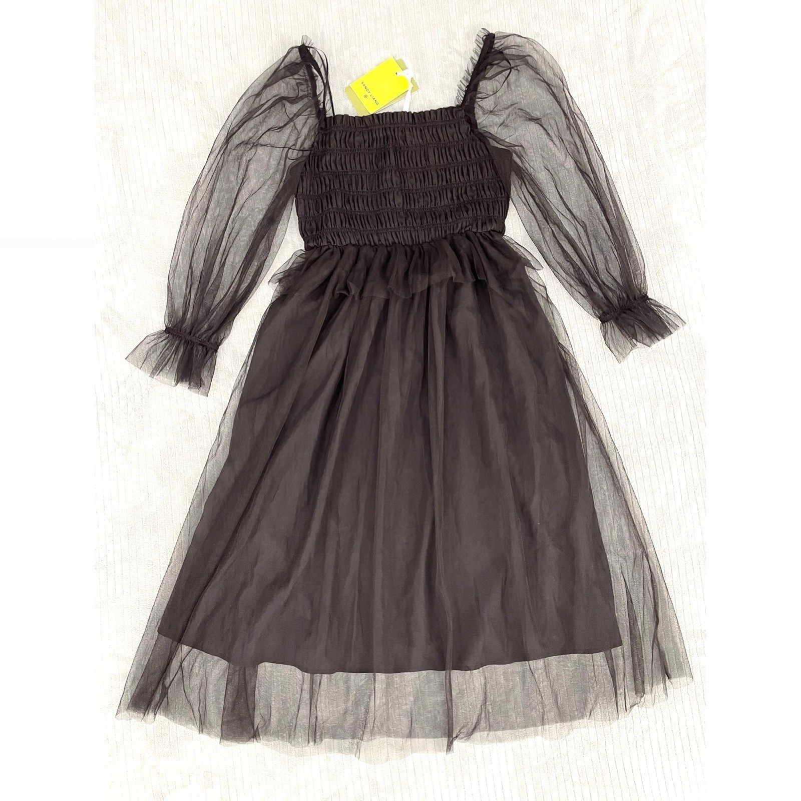 Vestido Sandy Liang X Target Negro Malla Talla Mediana Calado Mangas Largas Tul Nuevo con Etiquetas