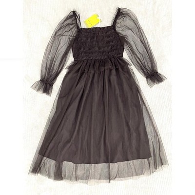 Sandy Liang X Target Black Mesh Dress Size Medium Smocked Long Sleeves Tulle NWT