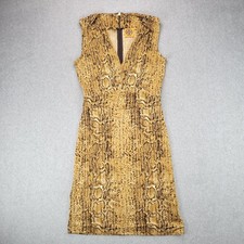 Tory Burch Silk Jersey Dress Womens XS Tan Brown Snakeskin V-Neck Sleeveless