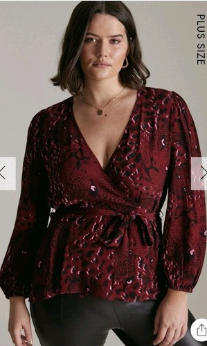 Karen Millen Women's Leopard Long Sleeve Woven Wrap Top Plus Size UK 24 - Picture 5 of 13