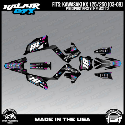 Graphics Kit for KAWASAKI KX125 KX250 2003-08 Polisport Restyle Rebel - MAGENTA
