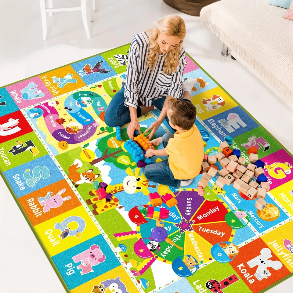 Kids ABC Educational Rug for Playroom & Classroom - Animal, Fruit, Planet Lea... - Image 3 of 4