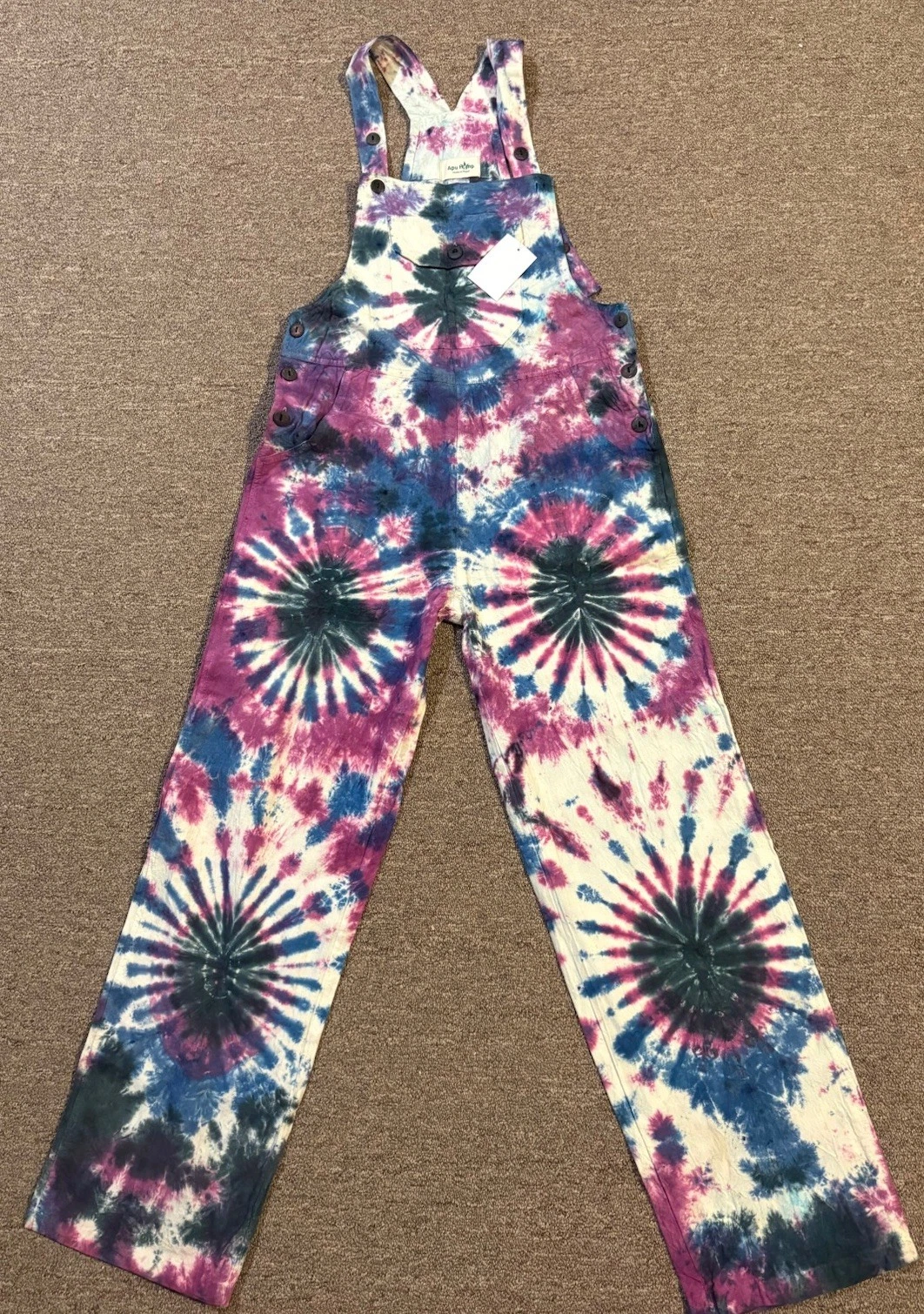 Boho Overalls Tie Dye Purple Playsuit Festival Summer Hippie Pockets Comfy M