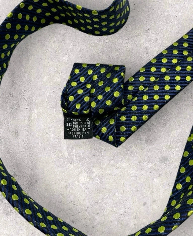 Corbata de seda KENZO ITALIA azul marino verde a rayas lunares con:3,6" usada en excelente estado Foto 3 de 4