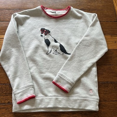 Small Size 4  gray Joules Presley sweatshirt features a graphic of a dog