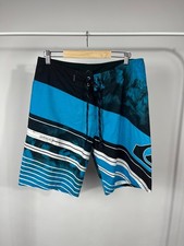 Quiksilver Surf Board Shorts Blue Black White Striped Swimwear Trunks