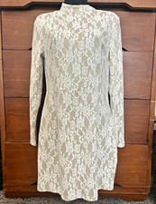 PrettyLittleThing White Lace/Gold Lace Mock Neck Long Sleeve Mini Dress Size 12