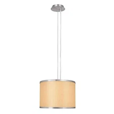 1-Light Beige and Brushed Steel Pendant with Drum Shade