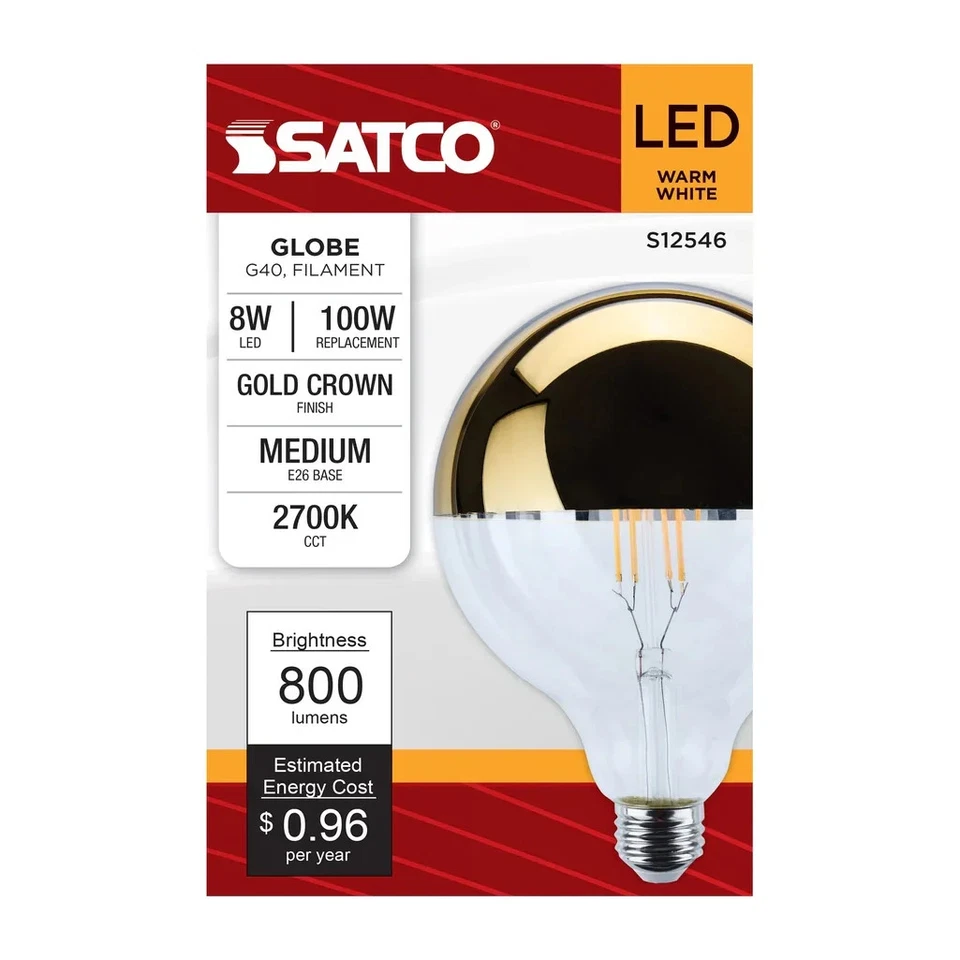 8 Watt G40 LED - Medium Base - 2700K CCT - Gold Crown - 100 Watt Replacement - 6 - Image 3 of 4