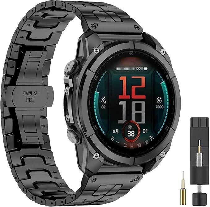 Bracelet acier 22mm QuickFit pour Garmin Epix et Fenix 47mm finition luxe noir