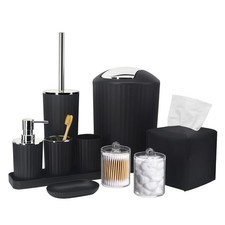 Bathroom Accessory Set - 10 Piece Black Bathroom Accessories Set with Trash C...