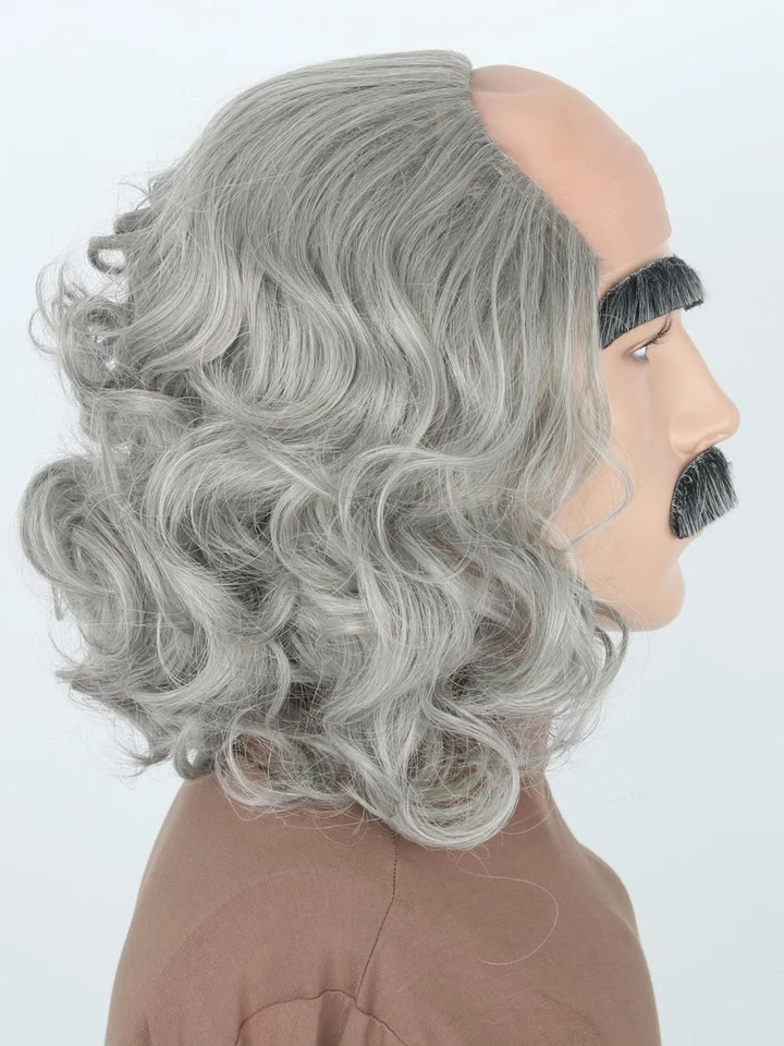 Peluca Viejo con Barba y Cejas Pelucas Divertidas Cortas Gris Calvo Gorra Lado Foto 4 de 4